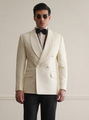 CREAM EMBROIDERED DOUBLE BREASTED BLAZER