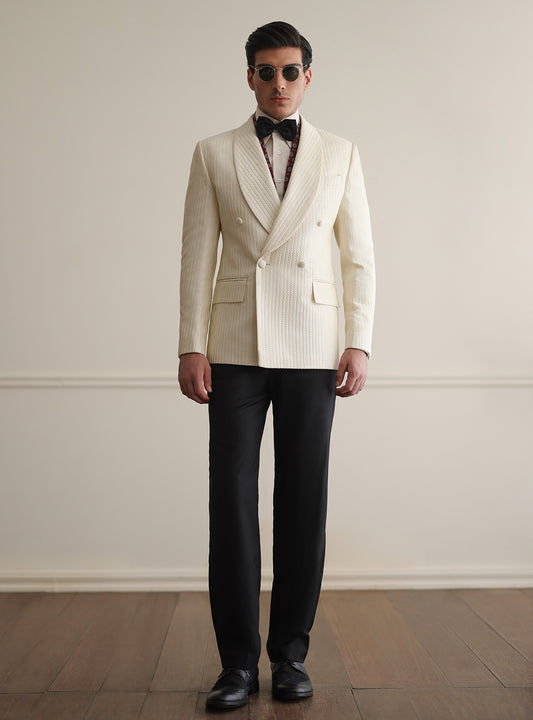 CREAM EMBROIDERED DOUBLE BREASTED BLAZER