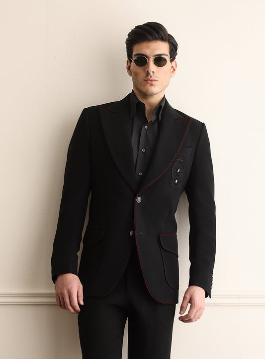 BLACK FRONT MONOGRAM TWO BUTTONS BLAZER
