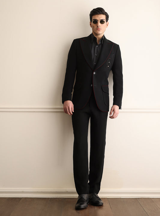 BLACK FRONT MONOGRAM TWO BUTTONS BLAZER