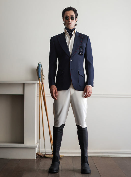 BLUE FRONT MONOGRAM TWO BUTTONS BLAZER