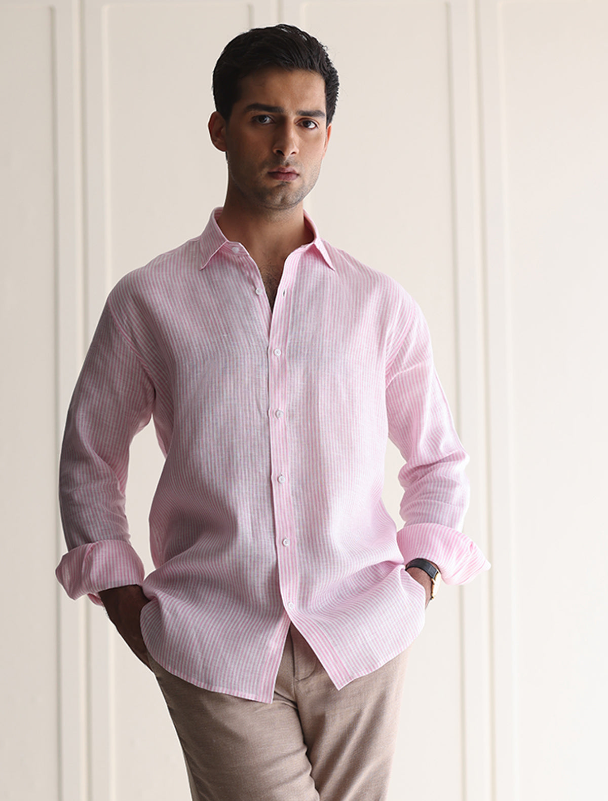 PINK STRIPE LINEN SHIRT