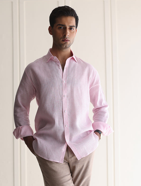 PINK STRIPE LINEN SHIRT