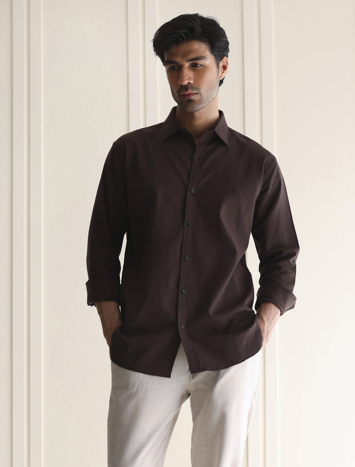 CHOCOLATE BROWN LINEN SHIRT