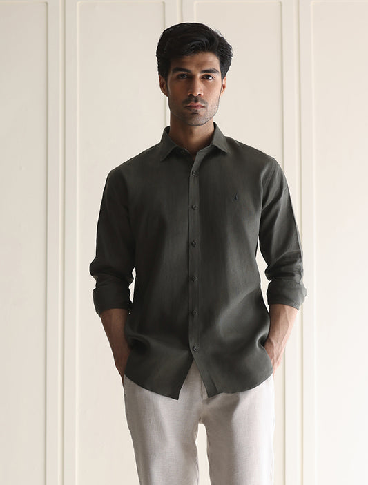 DARK OLIVE GREEN LINEN SHIRT