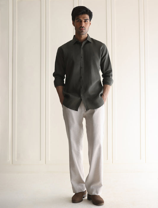 DARK OLIVE GREEN LINEN SHIRT