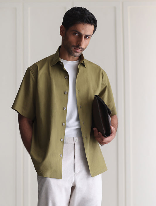 OLIVE GREEN LINEN SHIRT