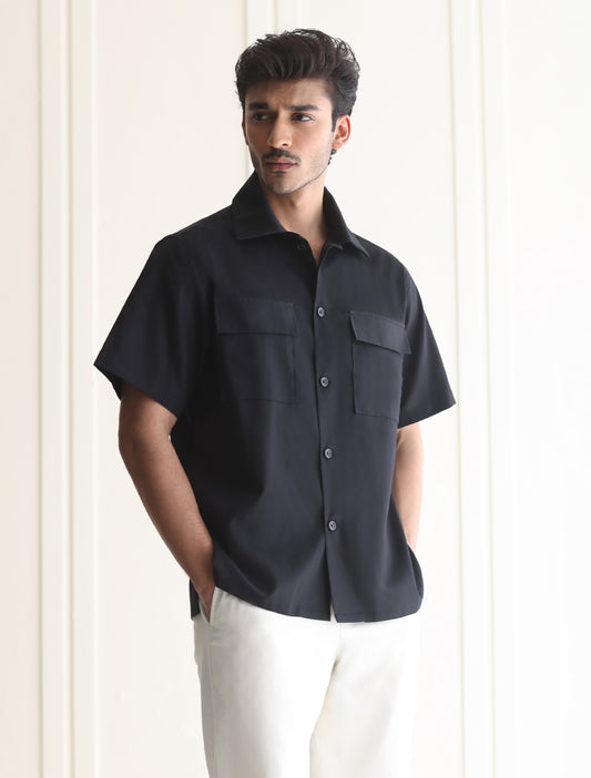 BLACK COTTON LINEN SHIRT