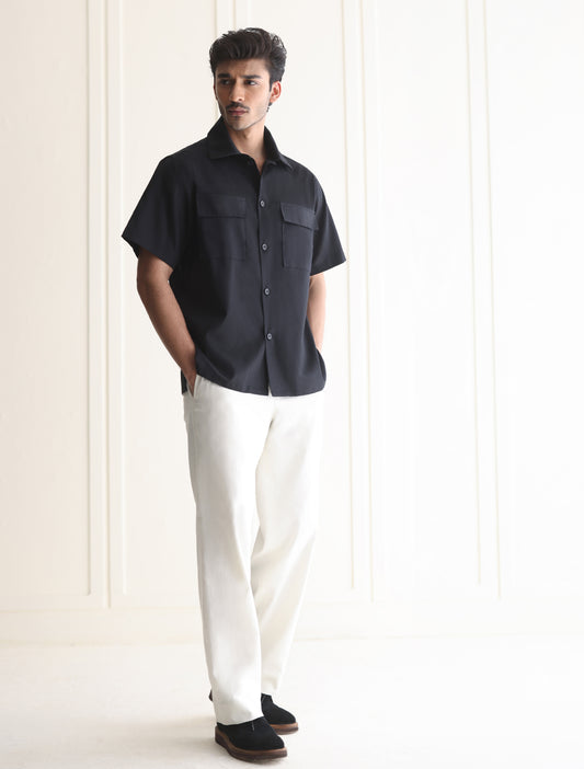 BLACK COTTON LINEN SHIRT