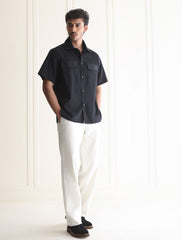 BLACK COTTON LINEN SHIRT
