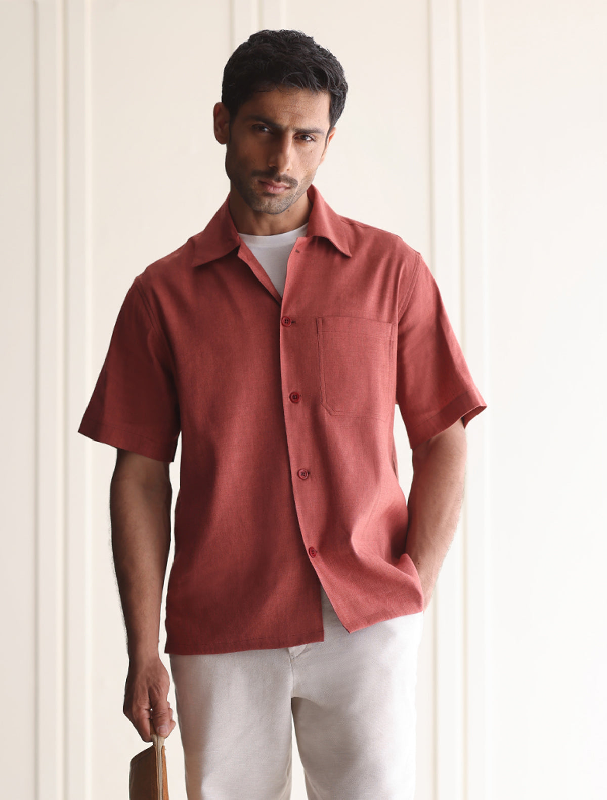 RUST COTTON LINEN SHIRT