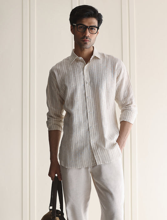 BEIGE STRIPE LINEN SHIRT
