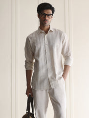 BEIGE STRIPE LINEN SHIRT