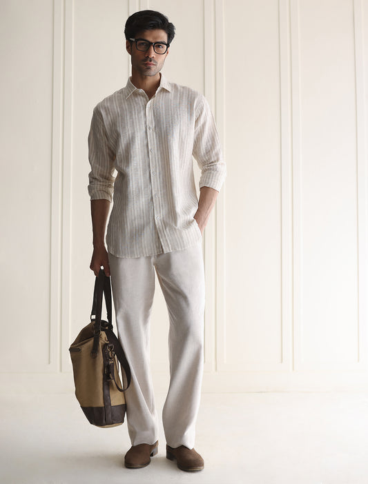 BEIGE STRIPE LINEN SHIRT