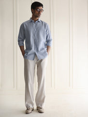 BLUE PIN STRIPE COTTON LINEN SHIRT