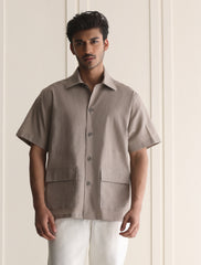 LIGHT BROWN COTTON LINEN SHIRT