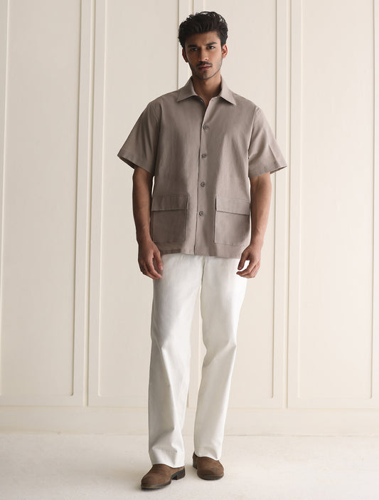 LIGHT BROWN COTTON LINEN SHIRT