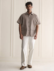 LIGHT BROWN COTTON LINEN SHIRT