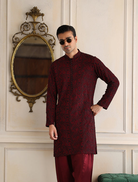 MAROON HEAVY HAND EMBROIDERED KURTA