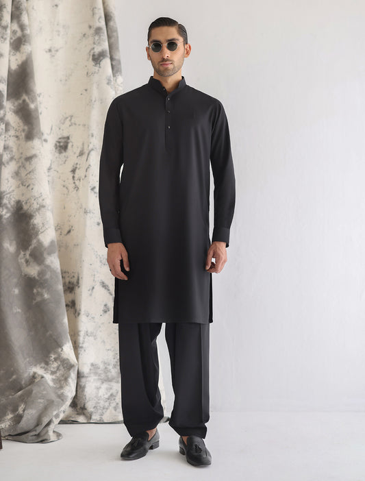 BLACK MANDARIN COLLAR KAMEEZ SHALWAR