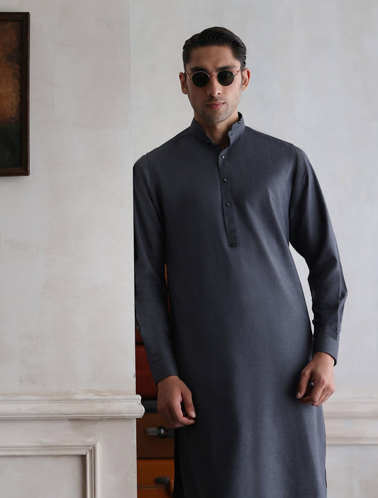 BLUISH GRAY TEXTURED KAMEEZ SHALWAR