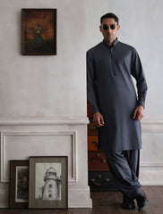 BLUISH GRAY TEXTURED KAMEEZ SHALWAR