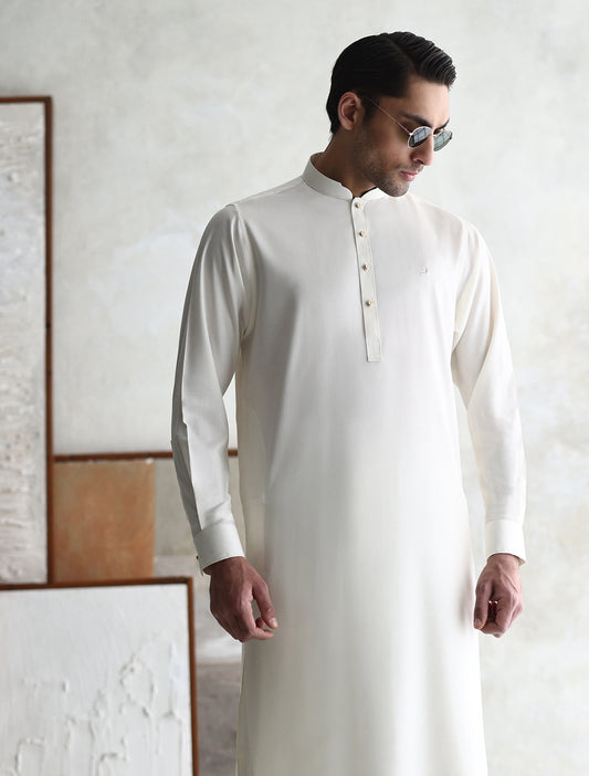 CREAM – OXFORD TEXTURED KAMEEZ SHALWAR