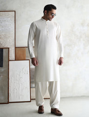 CREAM – OXFORD TEXTURED KAMEEZ SHALWAR
