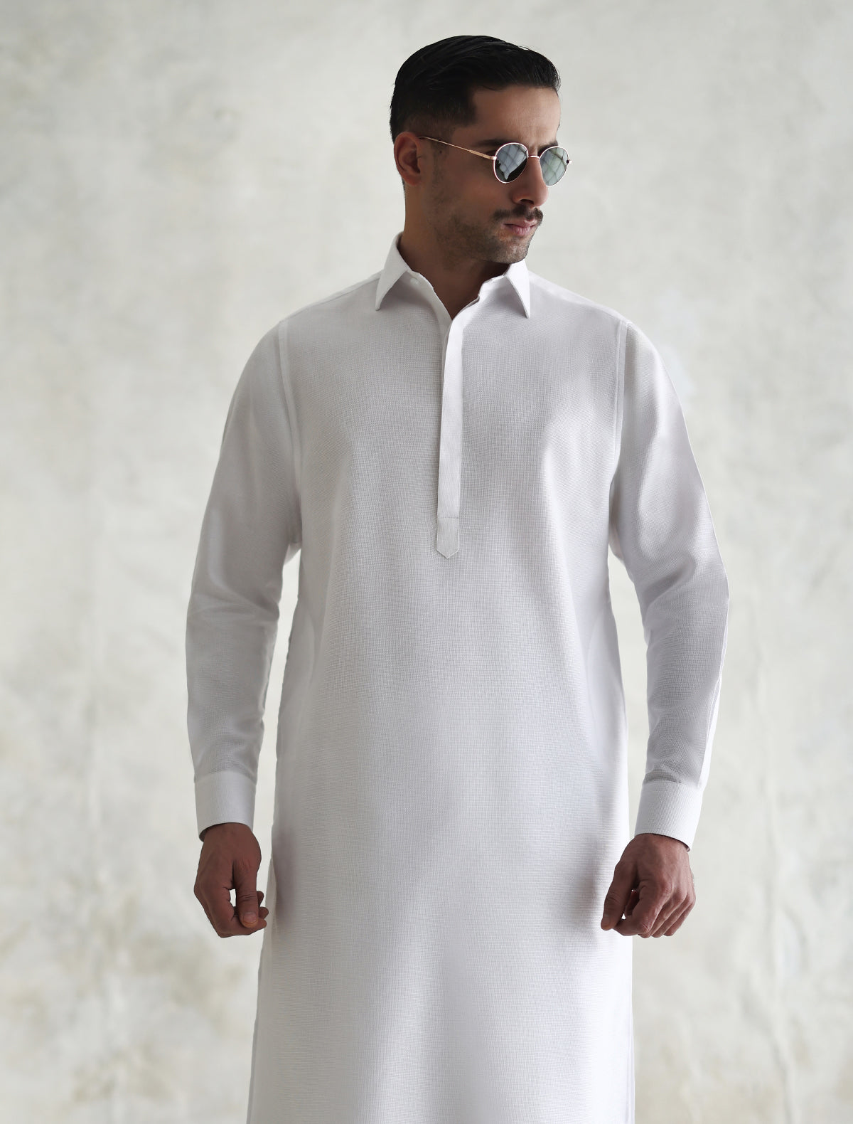 WHITE COTTON OXFORD TEXTURE KAMEEZ SHALWAR
