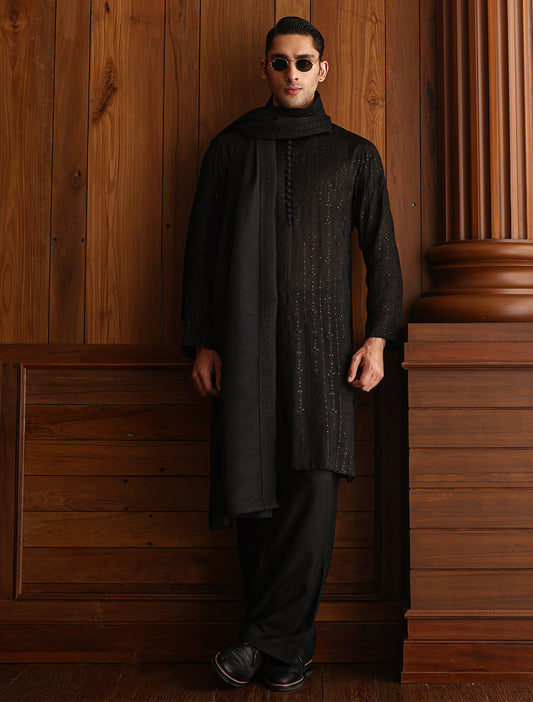 BLACK EMBROIDERED SHAWL