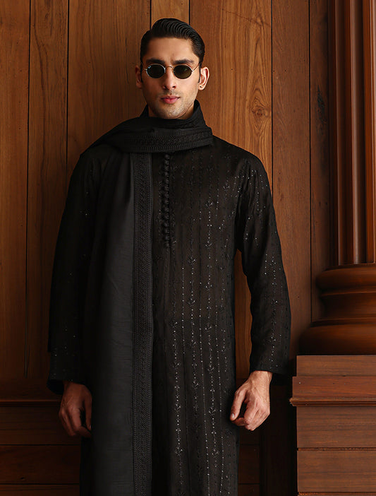 BLACK EMBROIDERED SHAWL