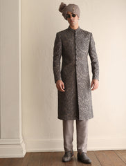 DEEP TAUPE INTRICATE EMBROIDERED SHERWANI