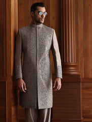 TAUPE HAND EMBROIDERED SHERWANI