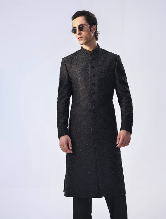 BLACK HAND EMBROIDERED SHERWANI