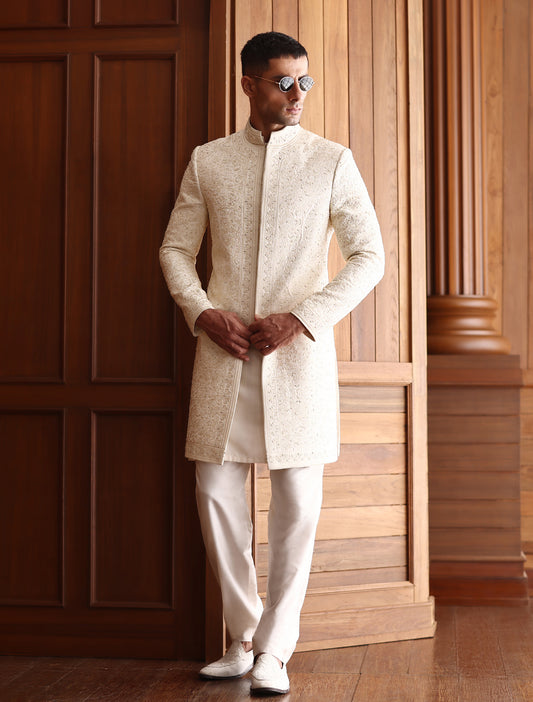 CREAM HAND EMBROIDERED SHERWANI