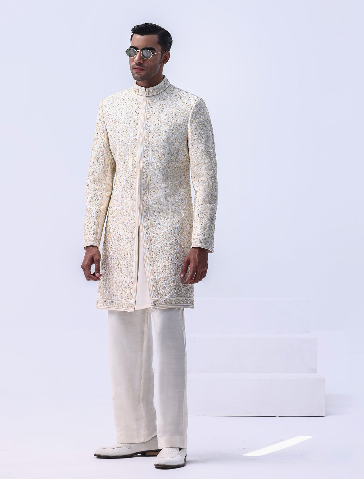 CREAM HAND EMBROIDERED SHERWANI