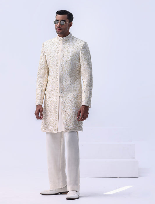 CREAM HAND EMBROIDERED SHERWANI