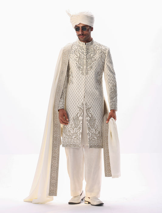 CREAM HEAVY EMBROIDERED SHERWANI