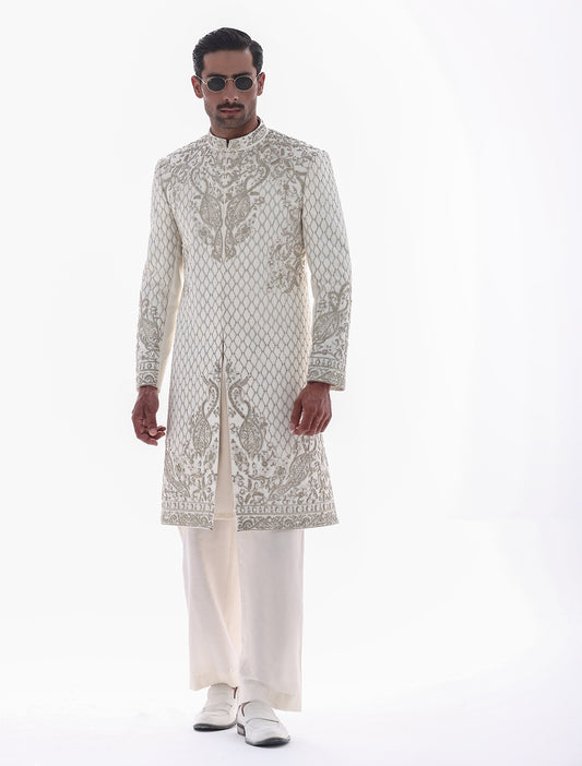 CREAM HEAVY EMBROIDERED SHERWANI