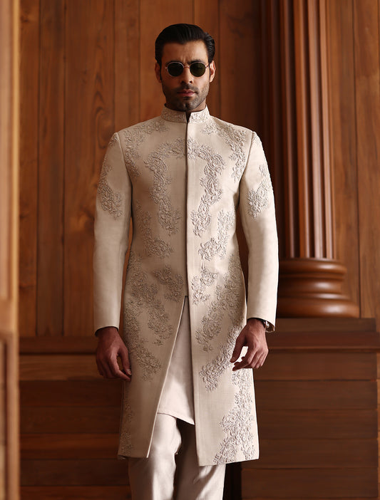LIGHT IVORY HAND EMBROIDERED SHERWANI