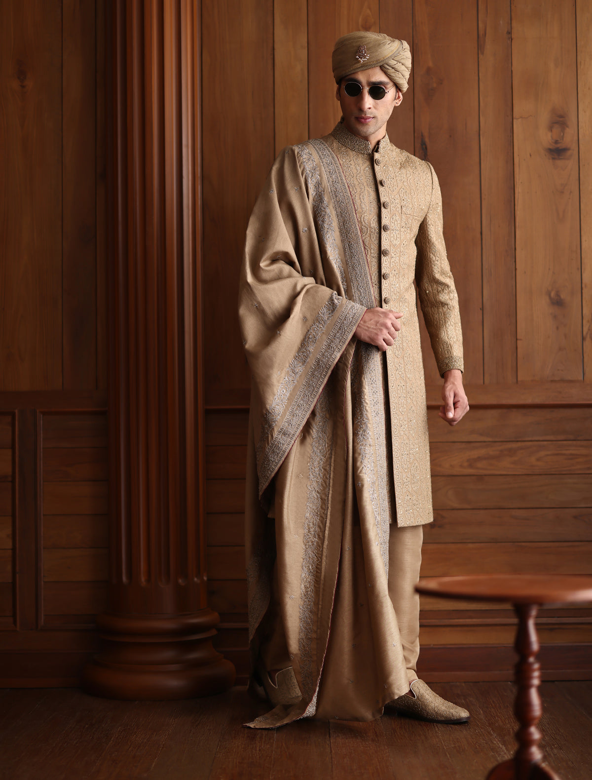 FAWN COLOR INTRICATELY EMBROIDERED SHERWANI