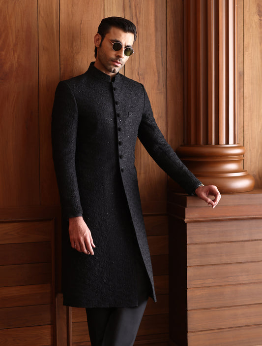 BLACK HAND EMBROIDERED SHERWANI