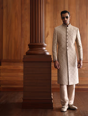 LIGHT BEIGE HAND EMBROIDERED SHERWANI
