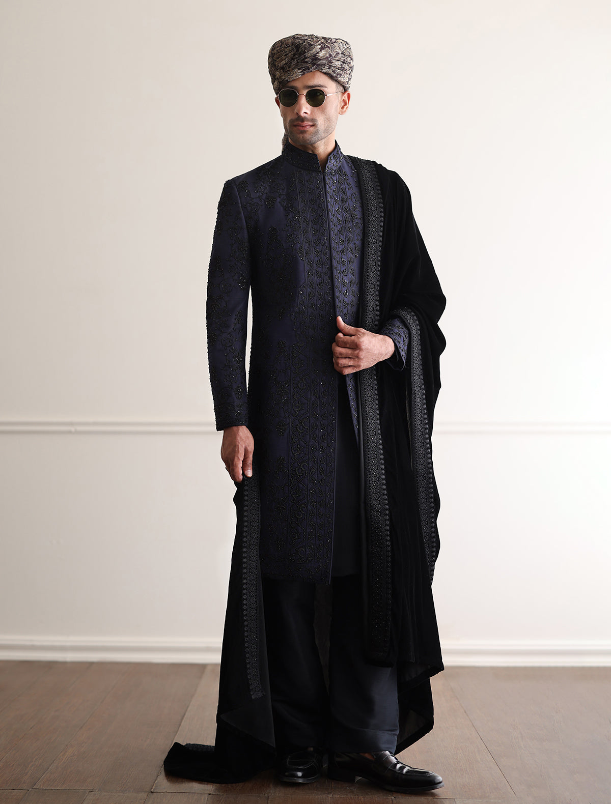 NAVY HEAVY HAND EMBROIDERED SHERWANI