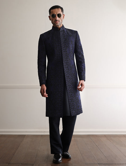 NAVY HEAVY HAND EMBROIDERED SHERWANI