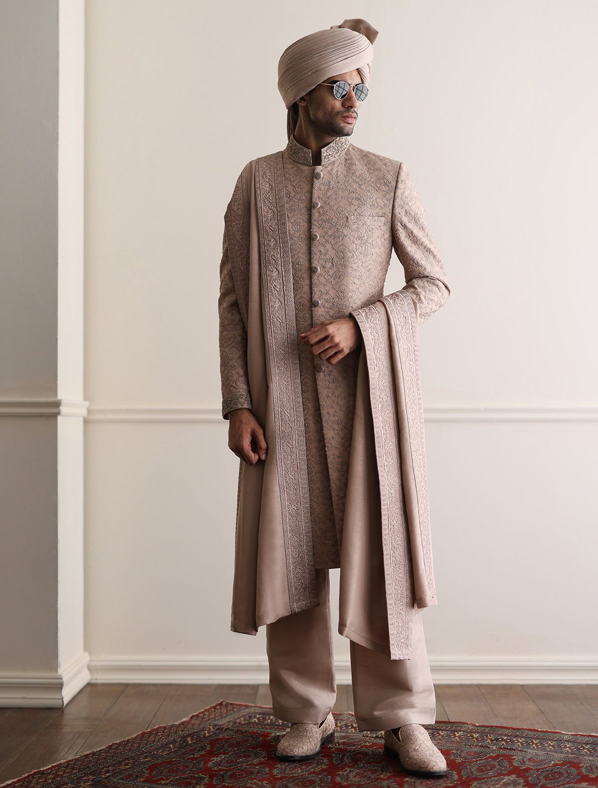 WARM SAND HAND EMBROIDERED SHERWANI
