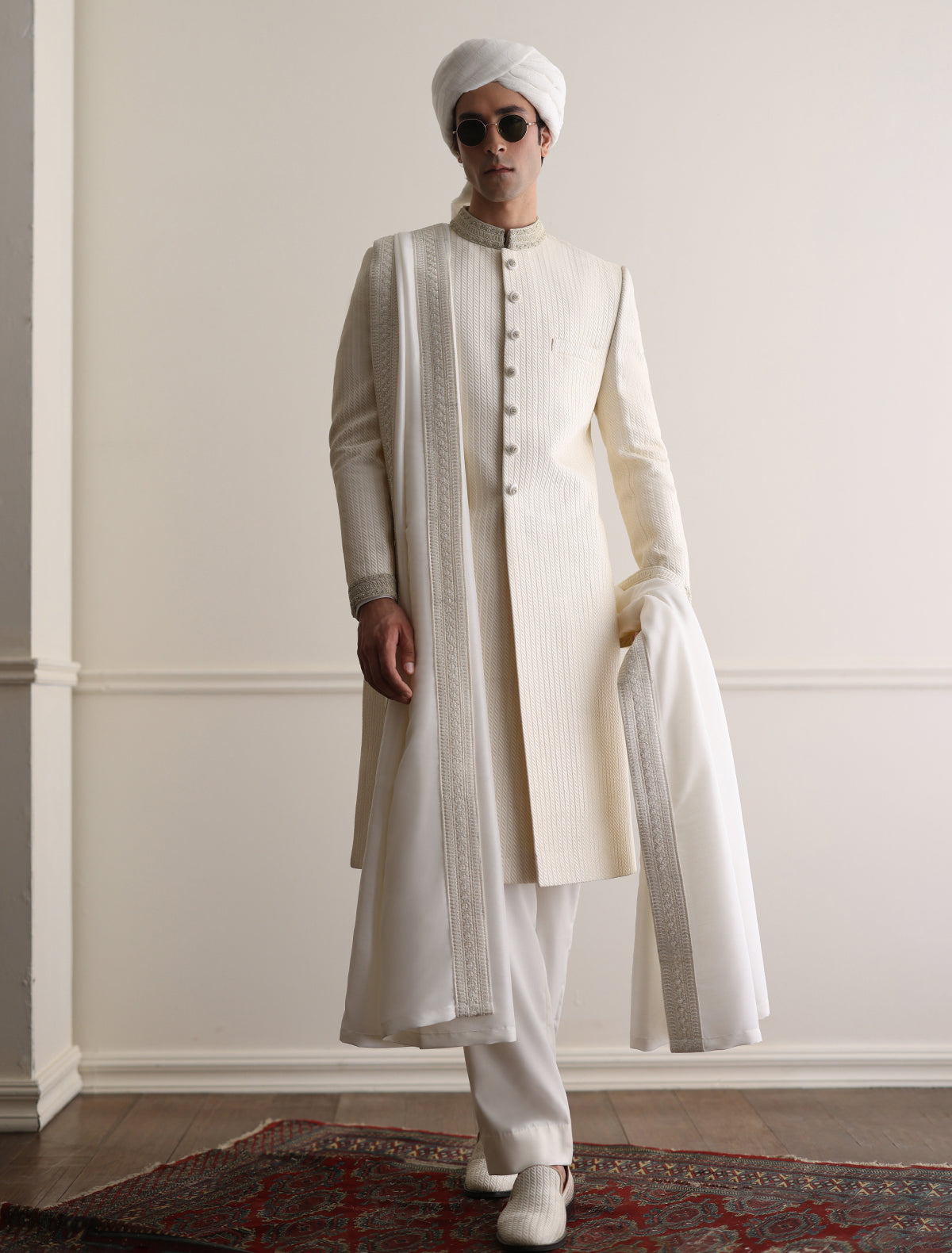 CREAM CHAIN ROPE EMBROIDERED SHERWANI