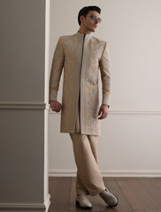 BEIGE HAND EMBROIDERED SHERWANI