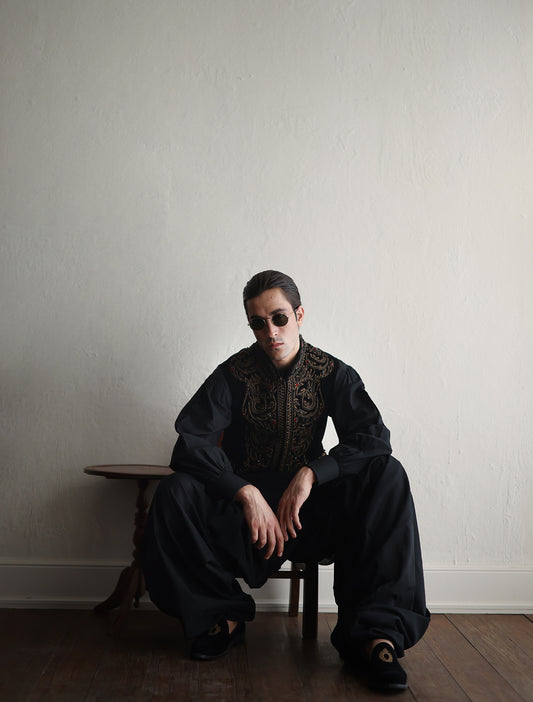 BLACK VELVET EMBROIDERED WAISTCOAT