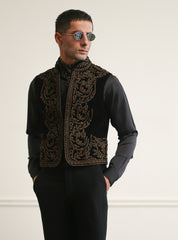 BLACK VELVET EMBROIDERED WAISTCOAT